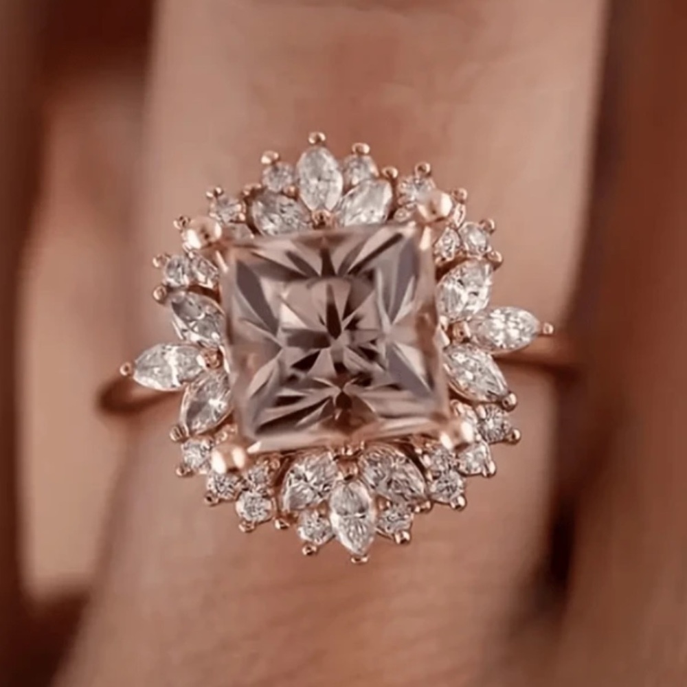 18K Rose Gold Plated Champagne Cubic Zirconia Ring